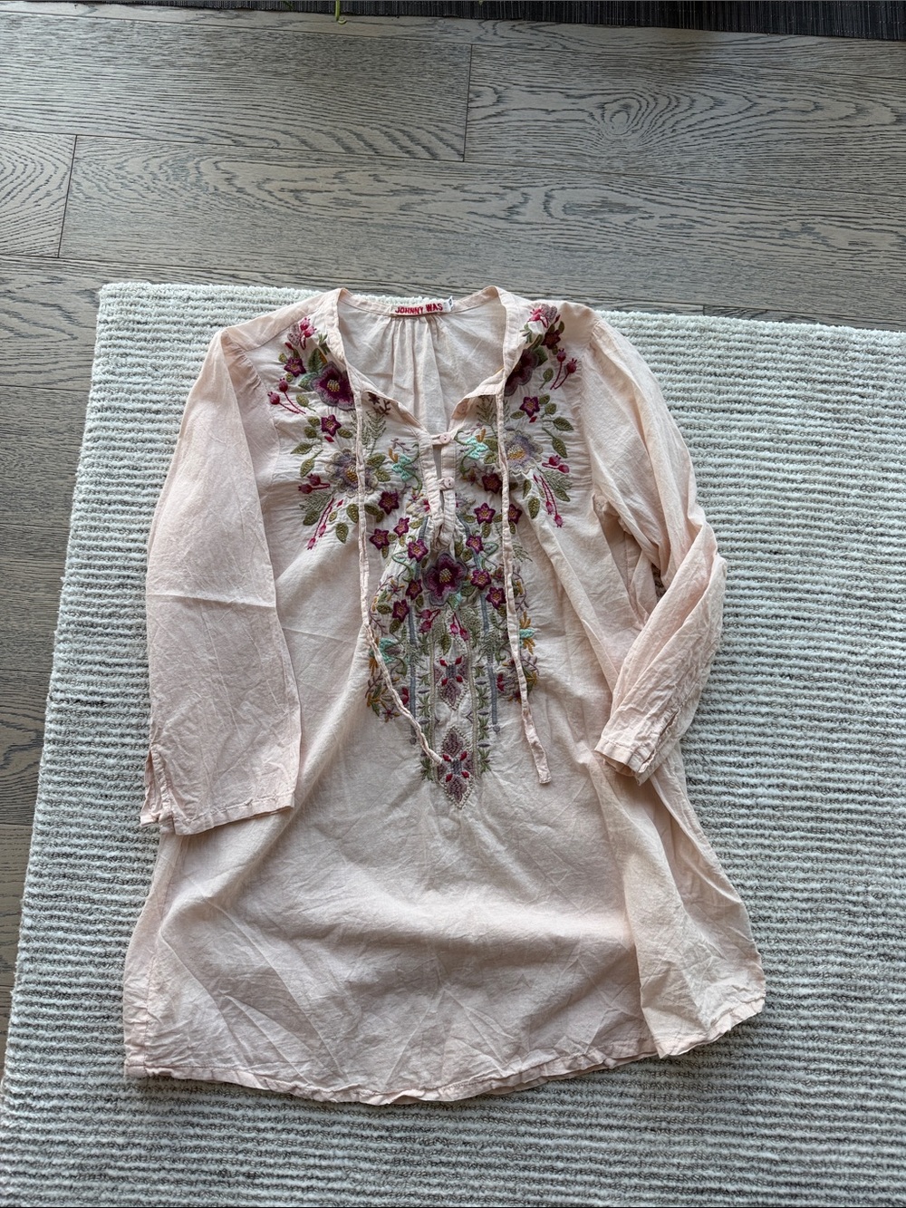Johnny Was Pale Pink Embroidered Boho Tunic
